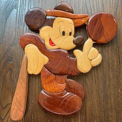 Vtg Disney Mickey Mouse Wood Carved Wall Art Base Ball Sports Kids Room Baseball