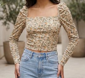 Wild Fable Floral Square Neck Long Sleeve Top Size S