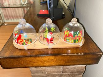 festive set of three clear glass holiday ornaments