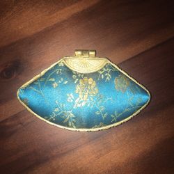 Vintage MakeUp Mirror With Embroidered Silk