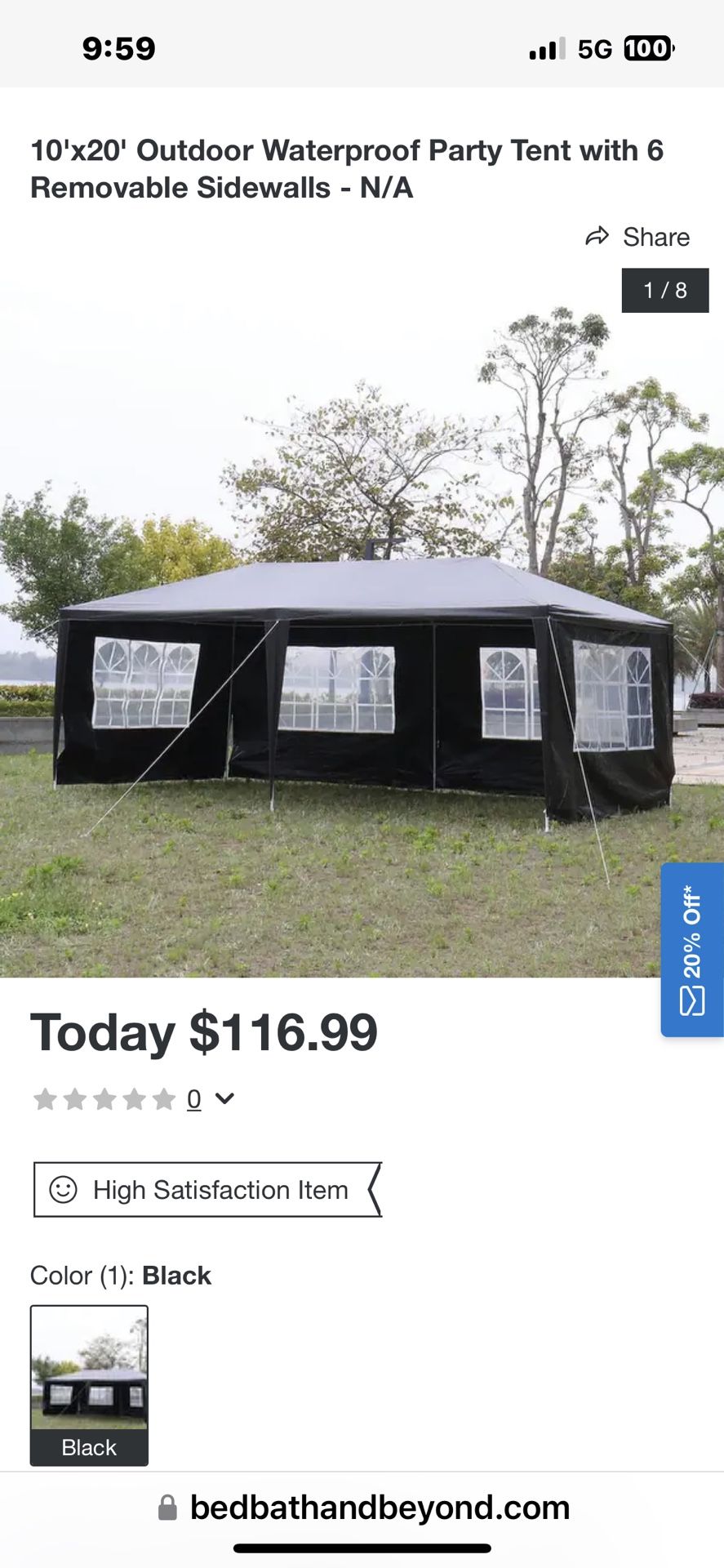 Black 10x20 Outdoor Event Party 6 Panel Tent