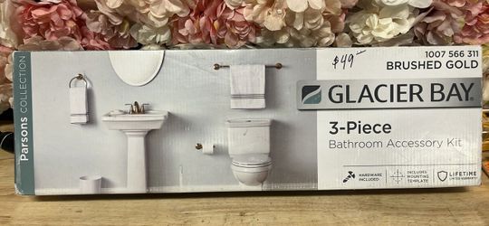 Glacier Bay Parsons 3-Piece Bath Hardware Set with Towel Bar Paper Holder Towel Ring in Brushed Gold