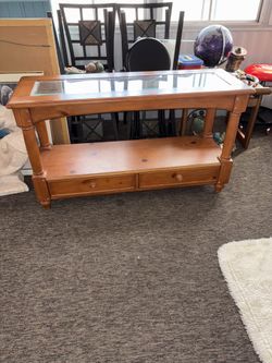 Large Wooden Table With Glass Top