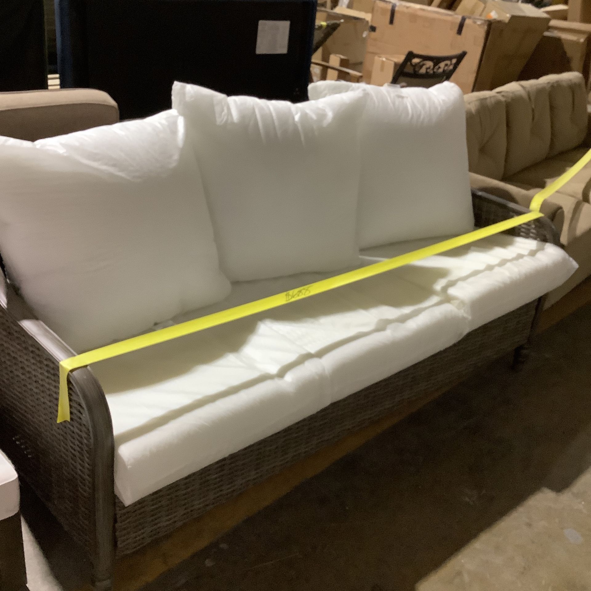 Hampton Bay Windsor Brown Wicker Outdoor Patio Sofa with CushionGuard