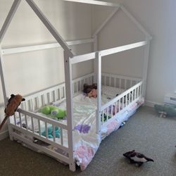 White Canopy Floor Bed And Mattress