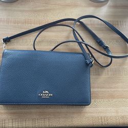 Blue Coach Fold over Clutch Crossbody Bag