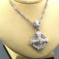Judith Ripka 18k White Gold Diamond & Rock Cross Charm on Necklace 47.8g  #30280