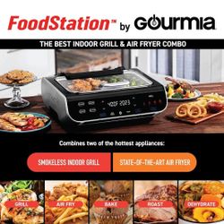 FoodStation Smokeless Grill, Griddle & Air Fryer with with Smoke Extracting Technology, 6 One-Touch Cooking Functions, Extra-Large Nonstick Cooking 