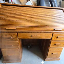 Gorgeous 1980's Solid Oak Roll Top Desk