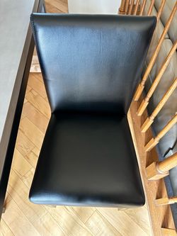 4 Chairs by Crate and Barrel Lowe Onyx Leather Dining Chair with Ebony Wood Legs