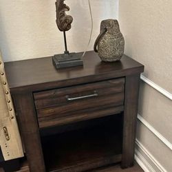 Solid Dark Wood Nightstand / Side Table - 2 Drawers 