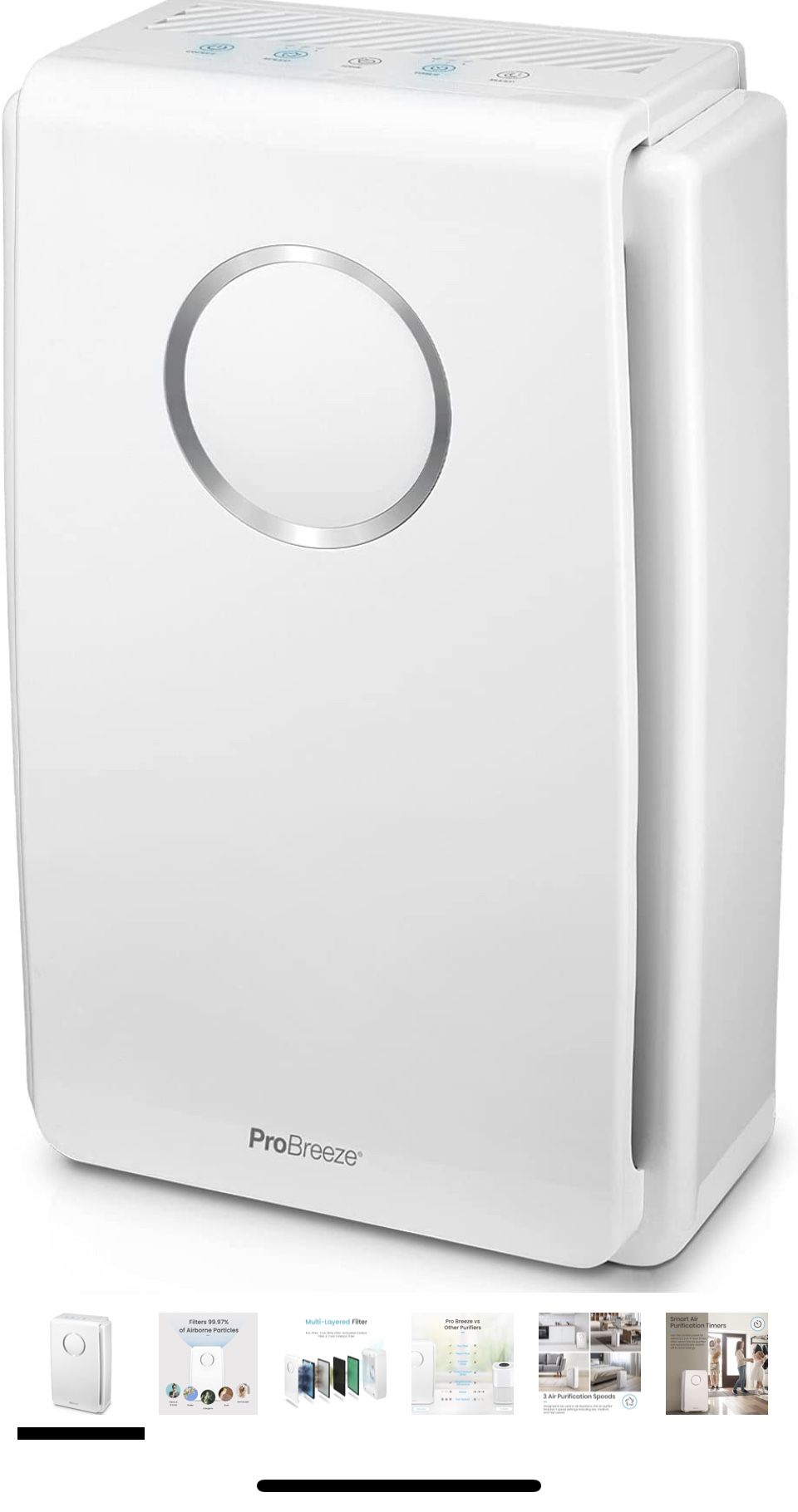 Pro Breeze Air Purifier for Home - 5-in-1 HEPA Air Purifier with HEPA Filter - 500 Sq Ft Coverage for Home Office, Living Room, Bedroom