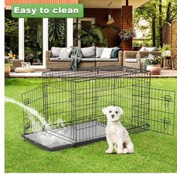 36" Foldable Dog Crate With Double Doors 