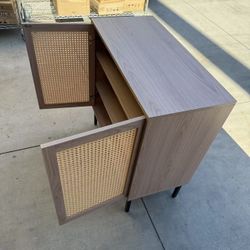 New In Box 31.5x15x33 Inch Tall Entryway Rattan Buffet Sideboard Cabinet Cupboard Shelf Teak Microwave Stand Shoe Rack Storage 