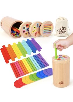 Wooden Montessori Baby Toddler Toys 3in 1 Learning Fine Motor Preschool Toy Educational Color Sorting and Cause and Effect Sensory Activity for Toddle