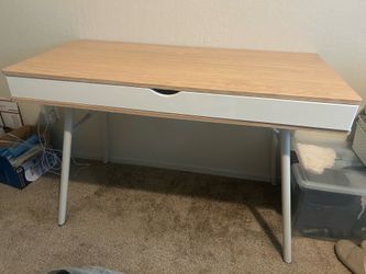 white and woodgrain desk
