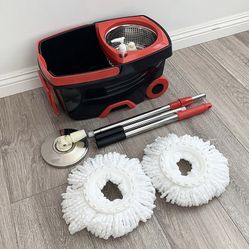 Brand New $25 Spin Mop Bucket Floor Cleaning System With Wheels Include 2 Microfiber Replacement Head 