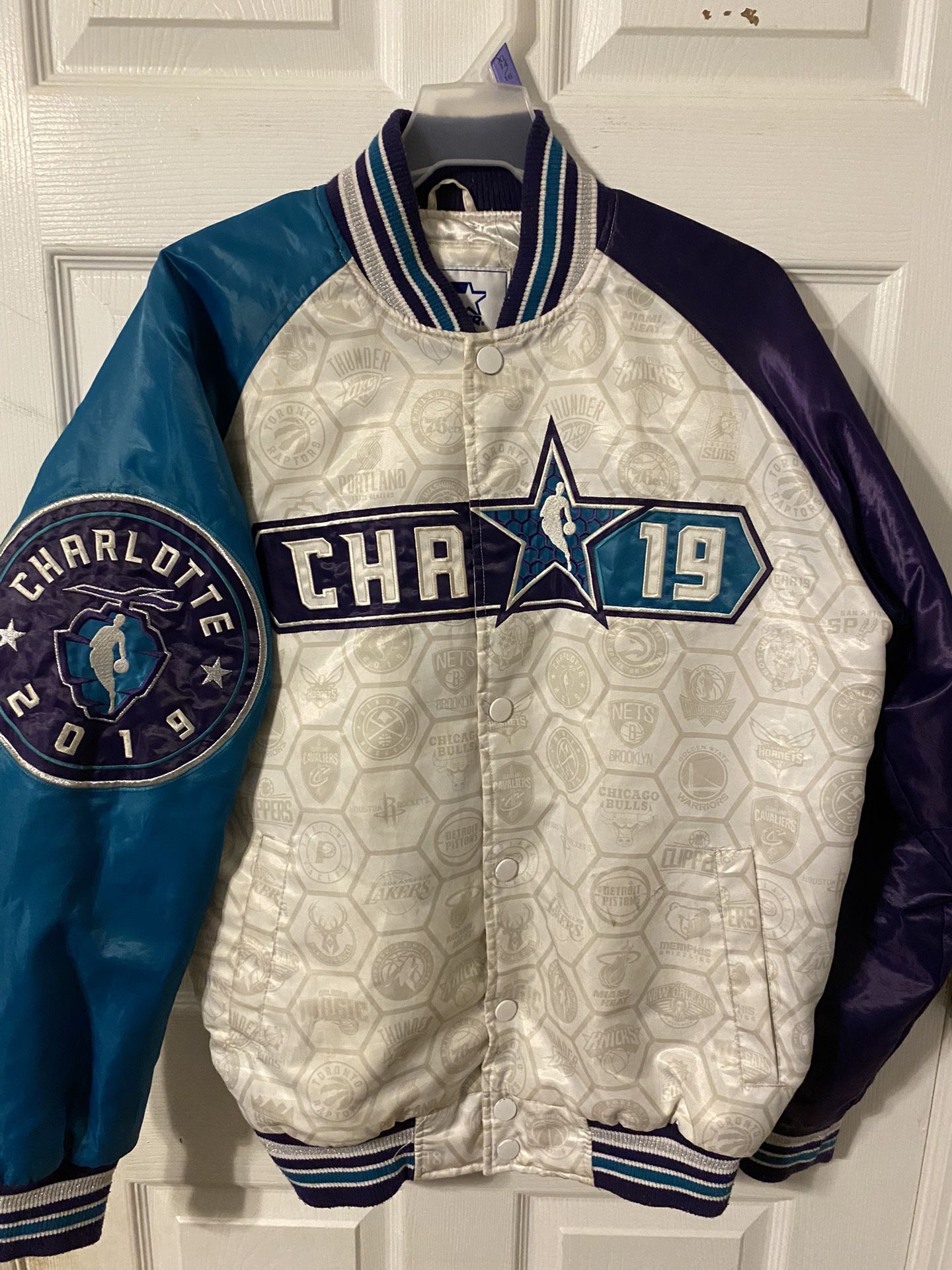 NBA All Star Jacket 2019 Commemorative CHAR 19 STARTER Teal/Purple LARGE