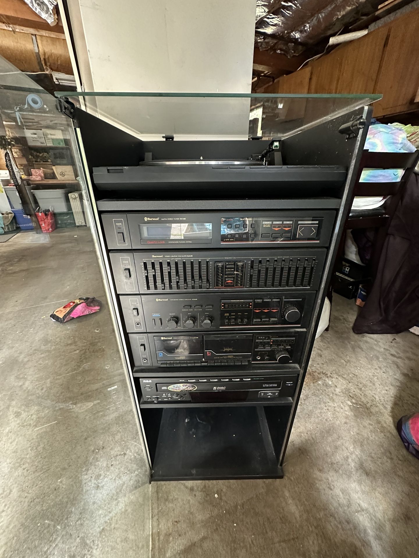 FREE Sherwood Hi Fi Stereo 6 Cd Changer Phonograph. Two Large Speakers