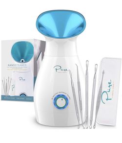 NanoSteamer Large 3-in-1 Nano Ionic Facial Steamer with Precise Temp Control - 30 Min Steam Time - Humidifier - Unclogs Pores - Blackheads - Spa Quali