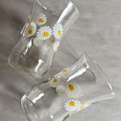 Two Vintage 6-oz Floral Juice Glasses 