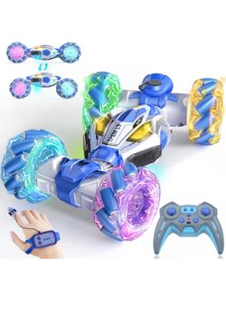 Gesture Sensing RC Stunt Cars - 4WD 360° Rotating Remote Control Transform Car | All-Terrain Off Road Vehicle with Lights Music Blue  Brandnew  Only p