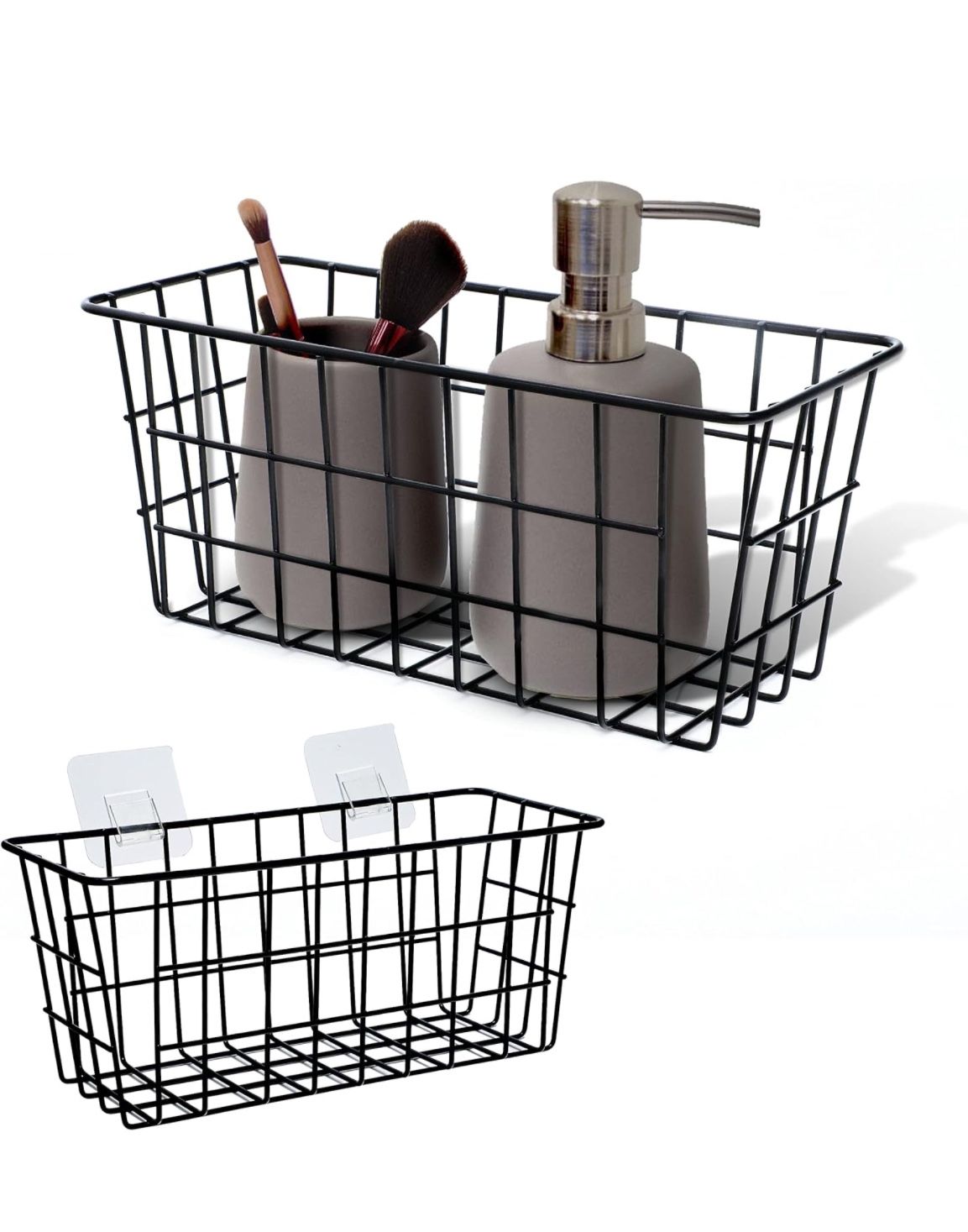 New In Box Wire Baskets, 2Pcs, 11x 4.7x 4.7 Inches – Rust Resistant Metal Basket with Strong Adhesive Organizing & Storing in Kitchen, Bathroom 