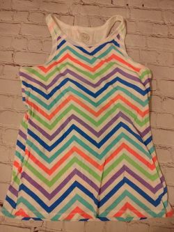 SO Girls Tank Top Size XL 18.5 Chevron Rainbow Striped Sleeveless Shirt