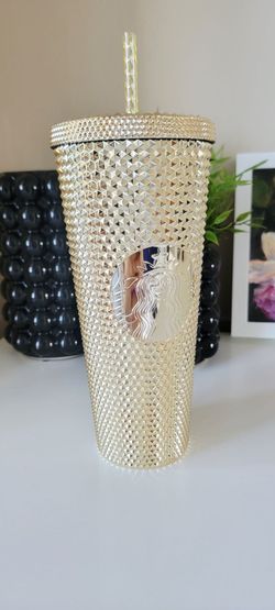 New Starbucks Gold Studded Cold Cup Tumbler 24 oz with Straw