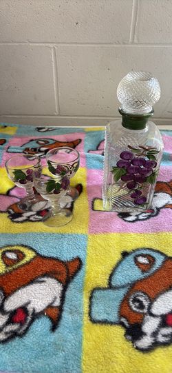 Vintage Hand Painted Decanter & Glass Set