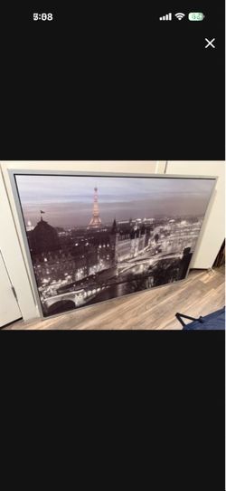 Modern Paris Wall Art – Large Framed Canvas - Silver Frame