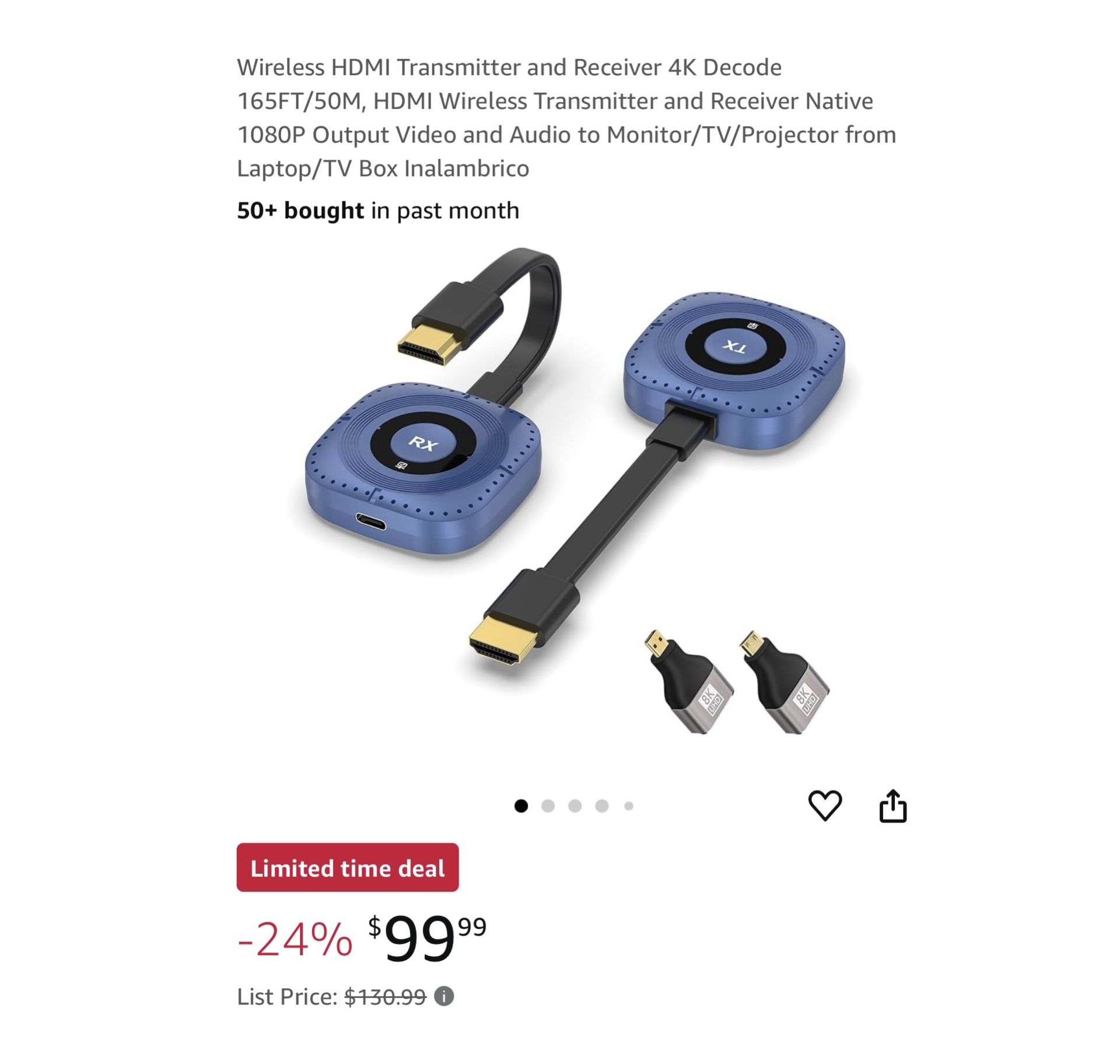 Brand new Wireless HDMI Transmitter and Receiver 4K Decode 165FT/50M, HDMI Wireless Transmitter and Receiver Native 1080P Output Video and Audio to Mo