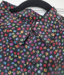 Summa Men's Vintage 100% Silk Button Down Shirt Size L Multicolor Mosaic