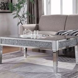 Brand New Rectangular Glam Mirror Coffee Table with Faux Diamonds