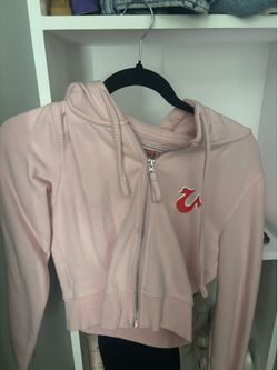 pink cropped true religion sweater