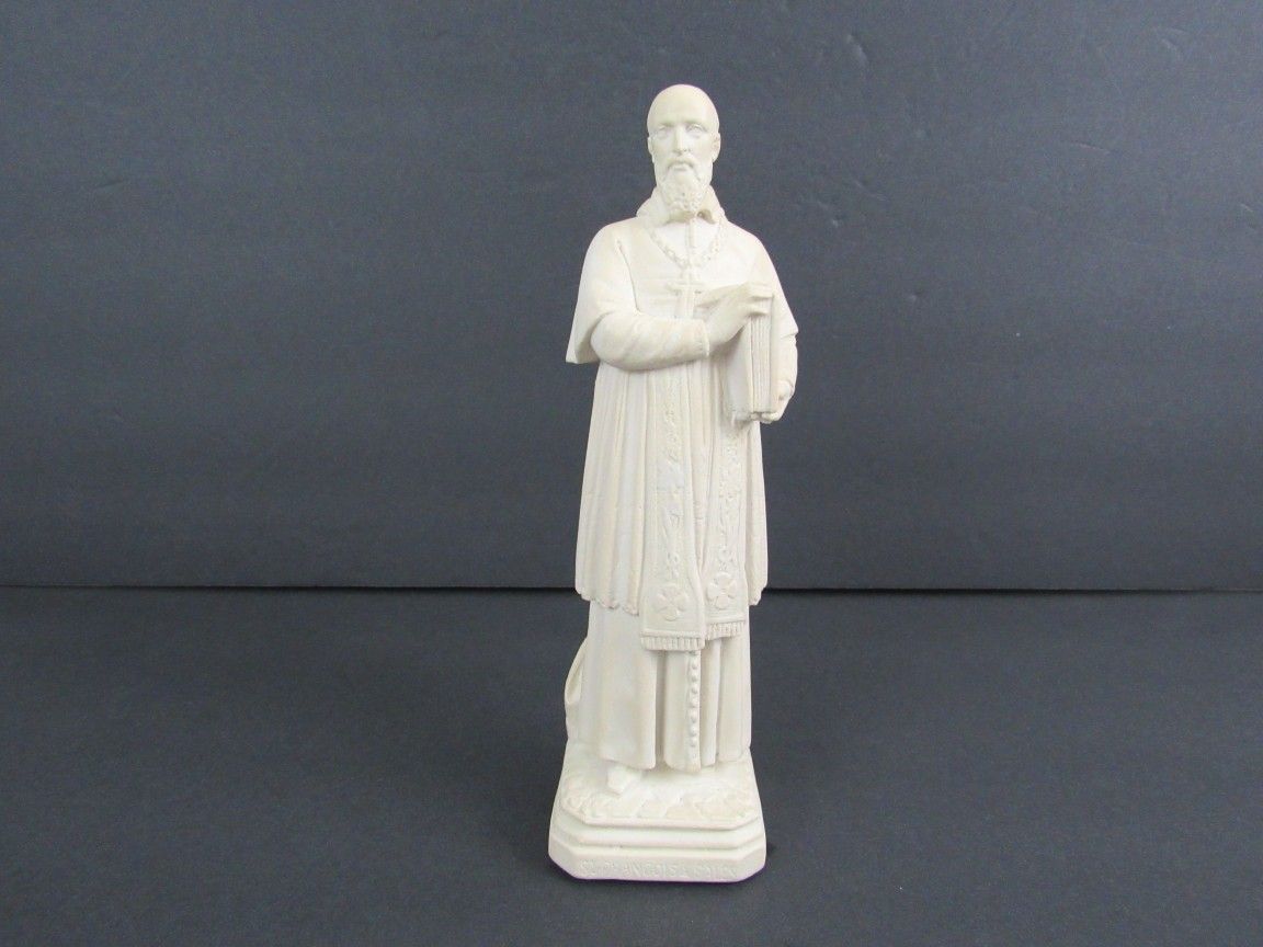 Saint Francois De Sales Vintage Alabaster Cast Statue 9 1/4" Tall