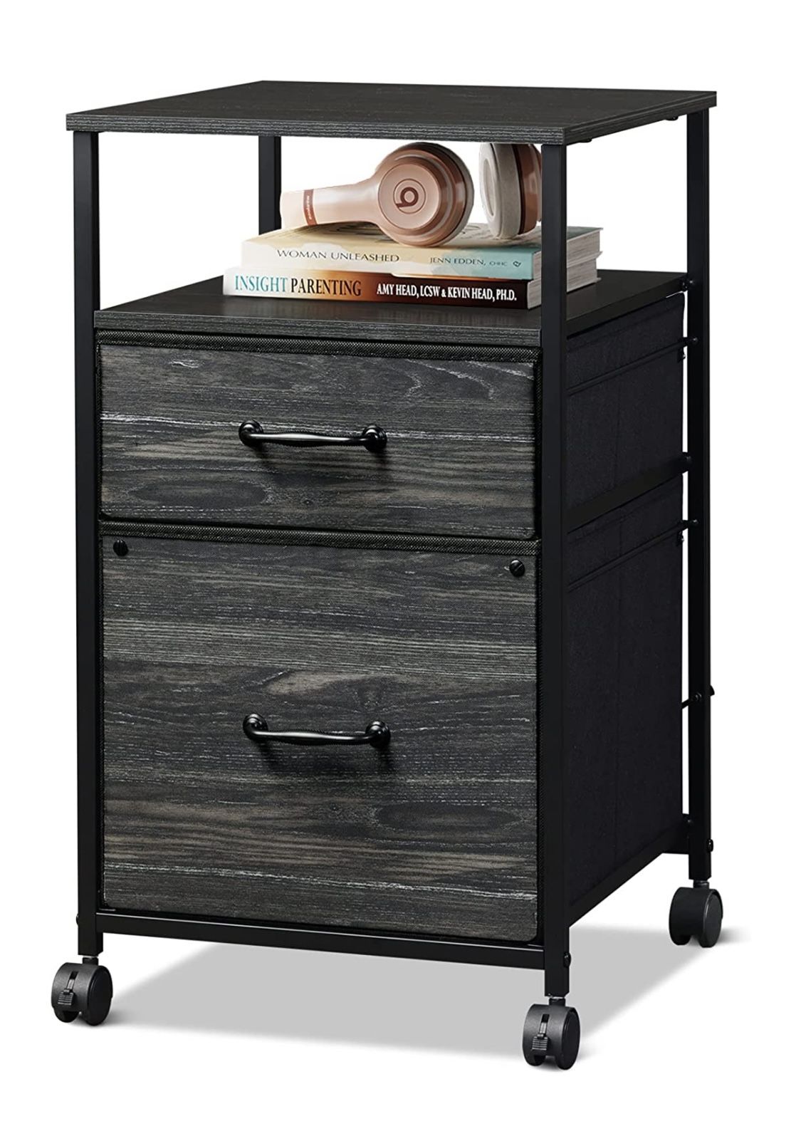 New  2 Fabric Drawer Mobile File Cabinet And Printer Stand. Metal Frame.