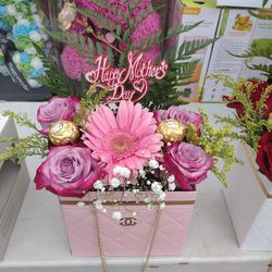 Mother's Day Purse Bag Pink Roses Flower Arrangement 