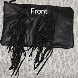 Black Color Ion Zipper Pouch With Fringe Brand New Never Used
