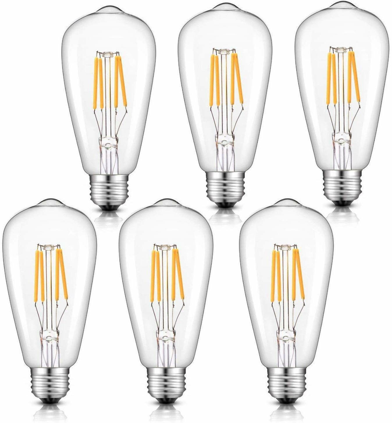LED Bulbs, 4W 400LM Warm White ST21(ST64) Antique LED Filament Bulb, 40W Incandescent Replacement, Clear Glass, Squirrel Cage E26 Pack of 6