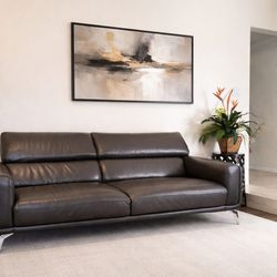 Copenhagen Muse Genuine Leather Sofa - Adjustable Ratcheting Headrests