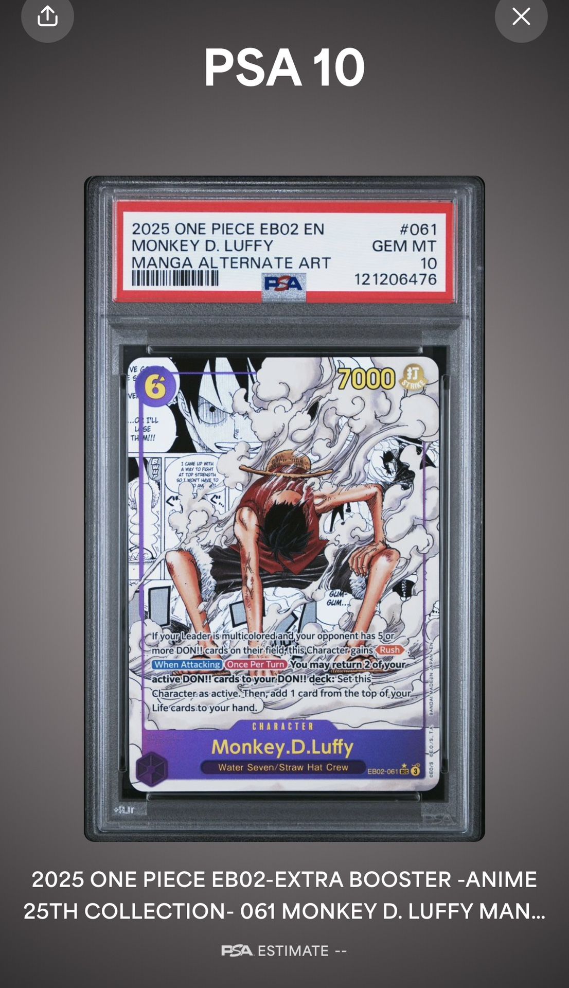Manga Gear 2 LUFFY EB02 PSA 10