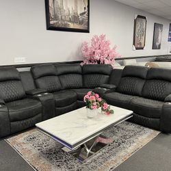 Gray Sofa Sectional w/ 4 Power Motion Recliners 