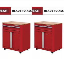 BRAND NEW SER OF TWO Shop Husky Ready-to-Assemble 28 in. W x 32.8 in. H x 18.3 in. D 24-Gauge 1-Shelf Steel Freestanding Cabinet in Red