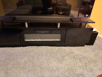 Black TV Stand / Entertainment Center with Electric Fireplace – Moving Sale