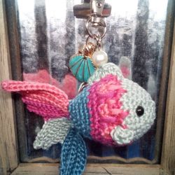 Crocheted Mosaic Goldfish Keychain/ Bag Charm
