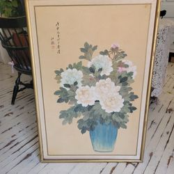 VINTAGE CHINESE FLORAL ORIGINAL WATERCOLOR PAINTING SIGNED