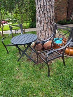 Metal patio chairs AND table. Bistro set by CHAIR KING