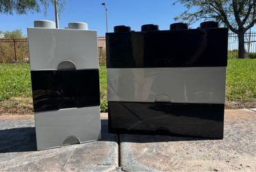 6 Lego Storage Bricks Black and Gray