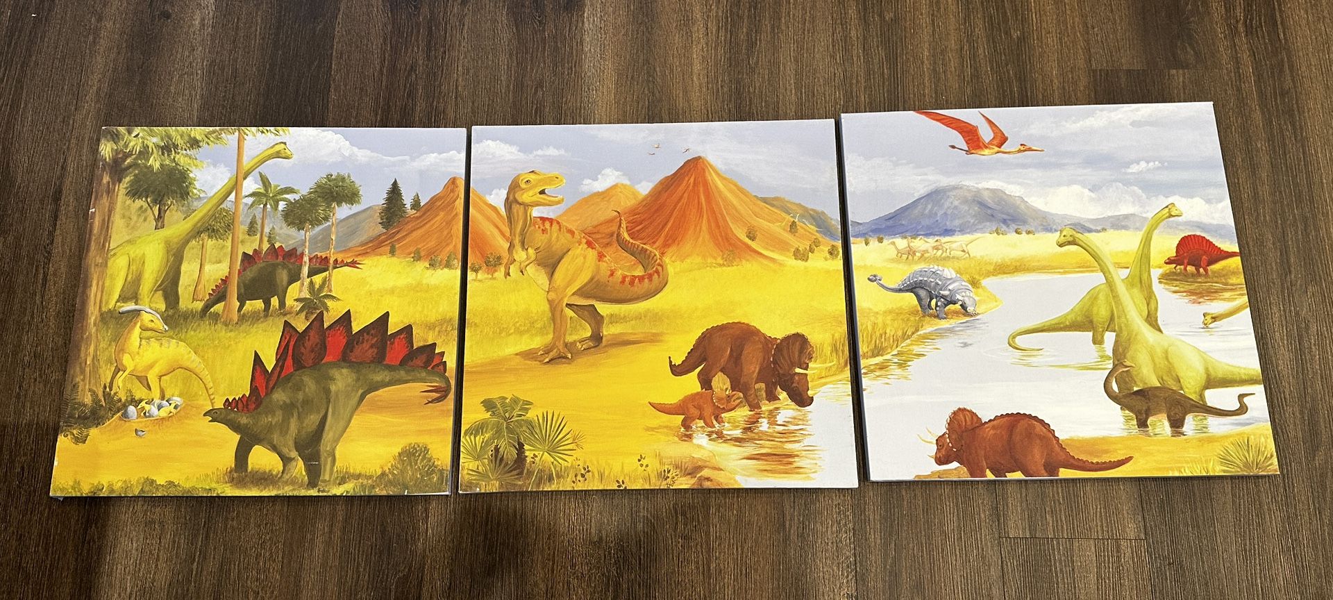 Pottery Barn Kids Dino Kingdom Valley Canvas Nursery Art – Set of 3
